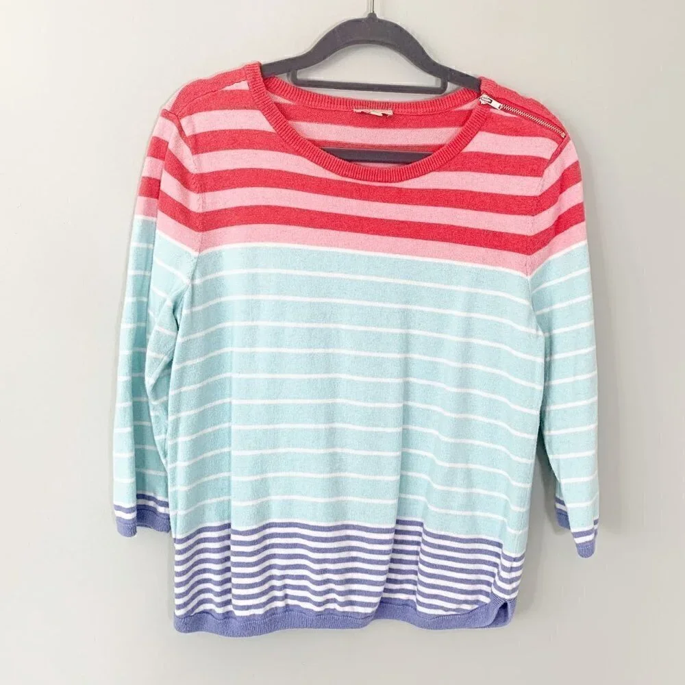 Talbots Sweater Women‎ MP Multi Colorblock Striped Zipper Shoulder 3/4 Sleeve